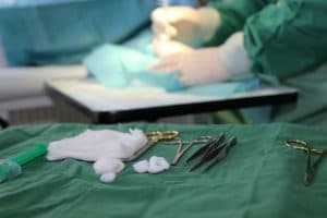 Surgical items displaying on table.