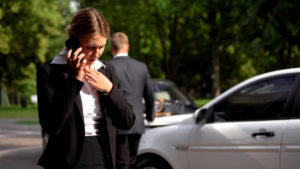 A woman giving her insurance company a recorded statement after a car accident in Virginia.