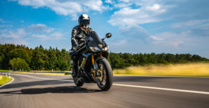 Motorcycle rider strolling in the country side.