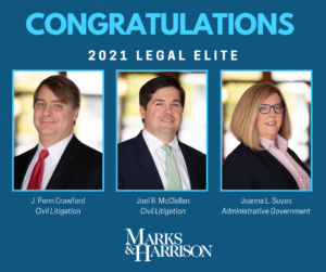 Three attorneys of Marks & Harrison recognized as 2021 Legal Elite by Virginia Business.