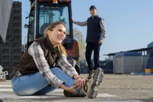 Female worker getting injured at work.