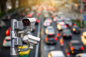 Road traffic control cctv cameras in the highway.