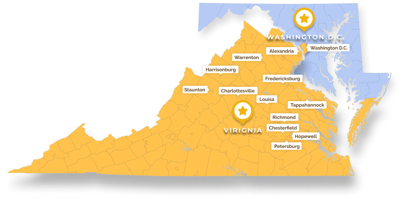 Vector map of Washington D.C. and Virginia