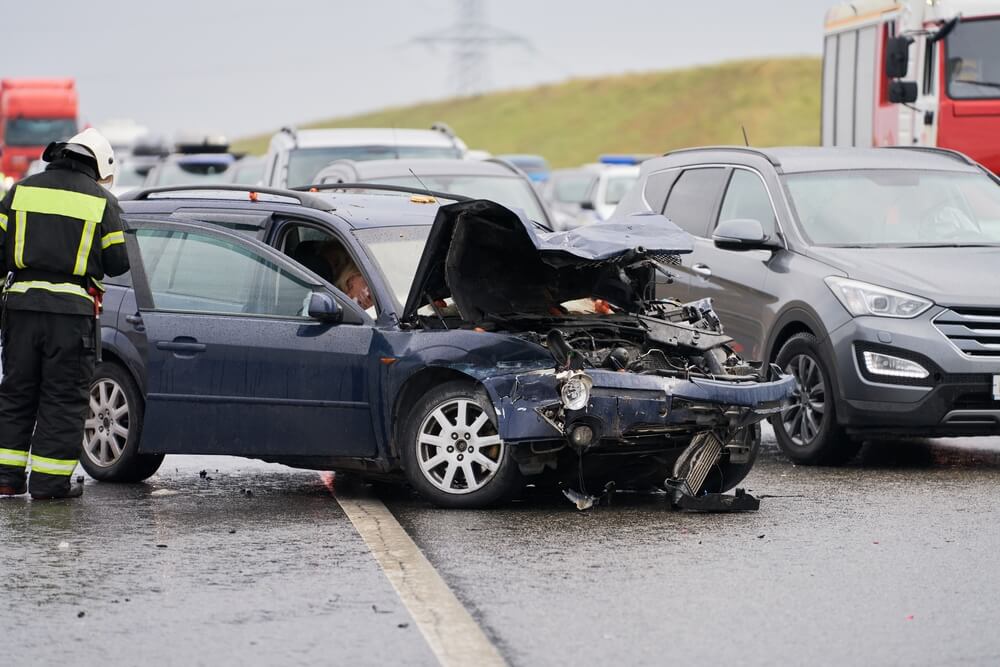 Traffic jam from car accident in the highway.
